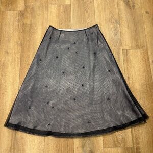 NWT 🌟EXPRESS🌟 HOLIDAY BEADE TULLE SATIN A-LINE SKIRT BLACK / SILVER SZ 11 / 12